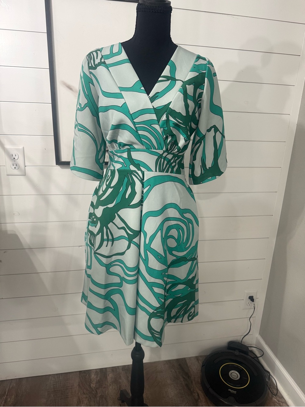 Closet London Women's US 6 Mint Abstract Wrap Dress Belted Kimono Dress